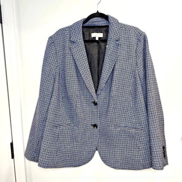 Talbots Blazer Women's 18W Plus Blue Houndstooth Notch Collared Office Jacket - Picture 1 of 6